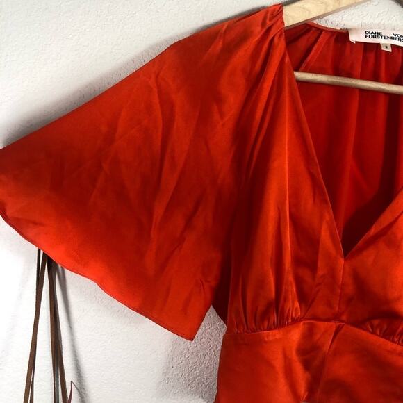 Diane Von Furstenburg orange satin plunge wrap crop blouse ASO Camilla Cabello - Picture 4 of 8